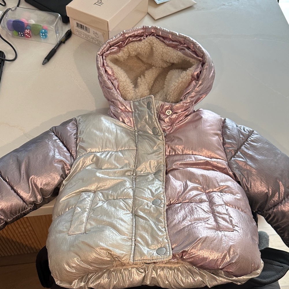 GAP Kids Metallic Pink and Silver Puffer Jacket